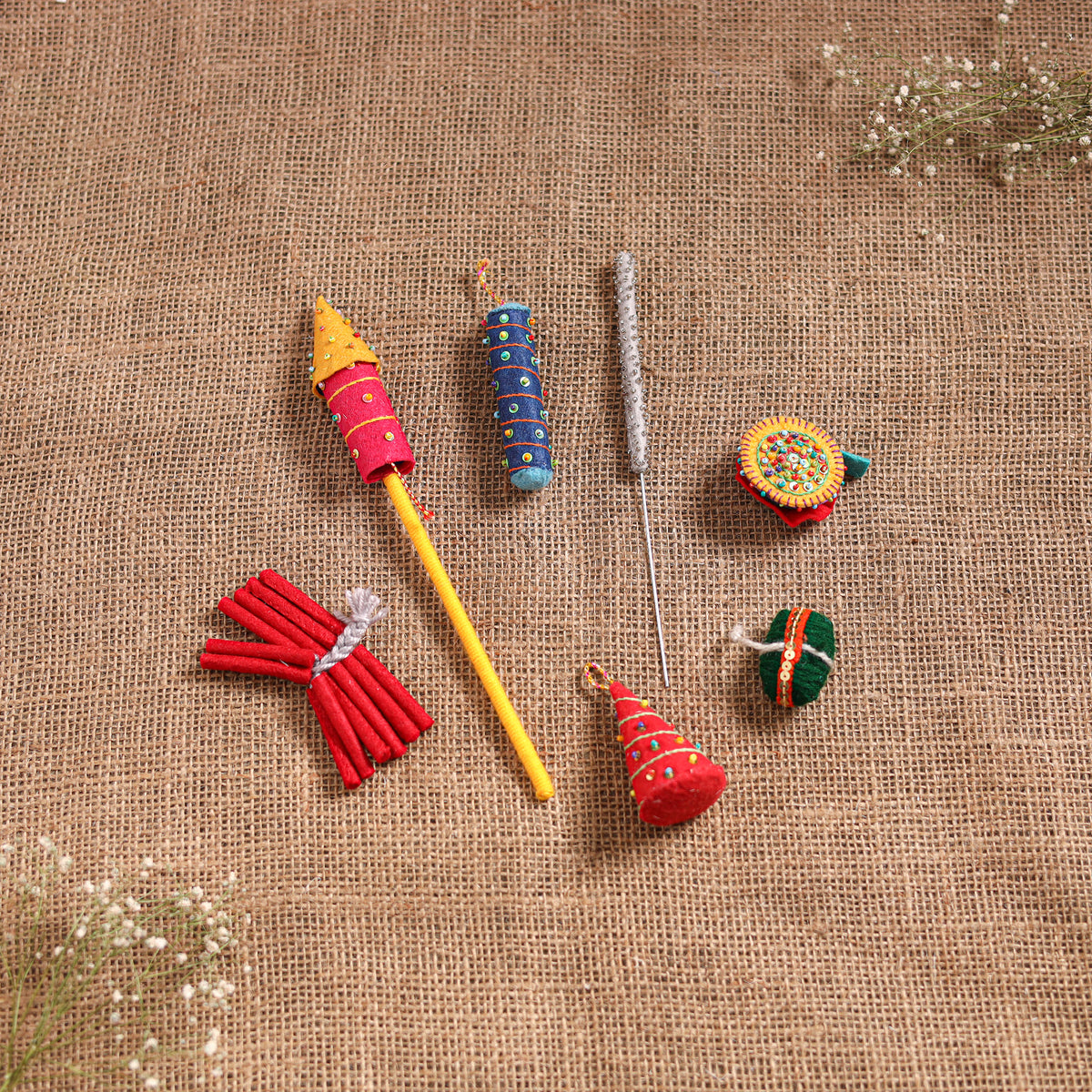 Diwali Special! Handmade Beadwork Felt Crackers (Set of 7 - Assorted) 38