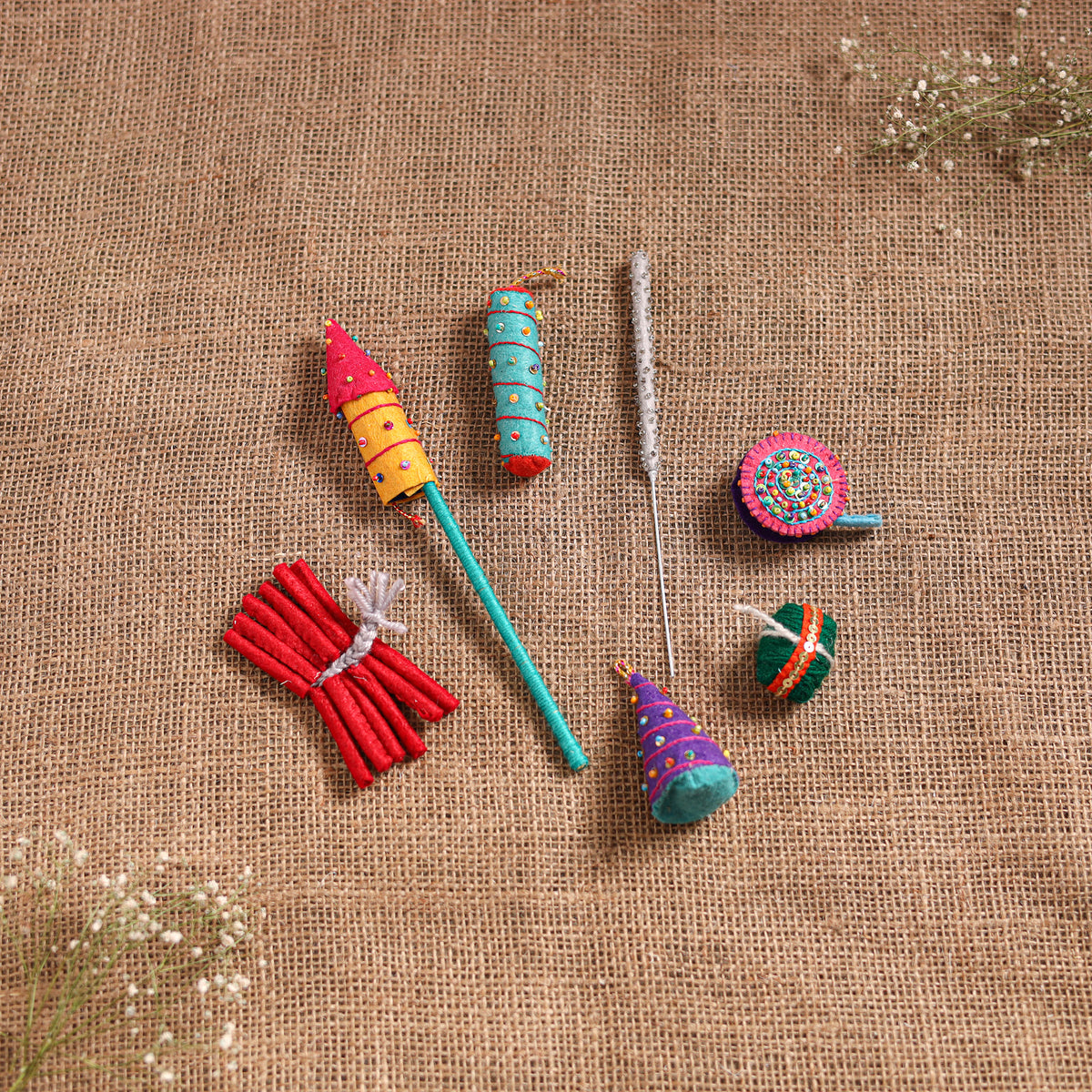 Diwali Special! Handmade Beadwork Felt Crackers (Set of 7 - Assorted) 39