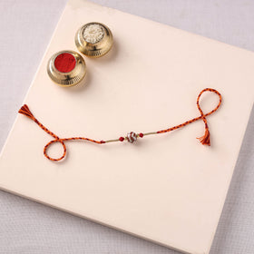 Handcrafted Patwa Threadwork Blue Pottery Beads Rakhi 02
