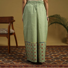 Green Cotton Bengal Kantha Hand Embroidery Palazzo