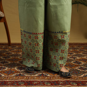 Green Cotton Bengal Kantha Hand Embroidery Palazzo