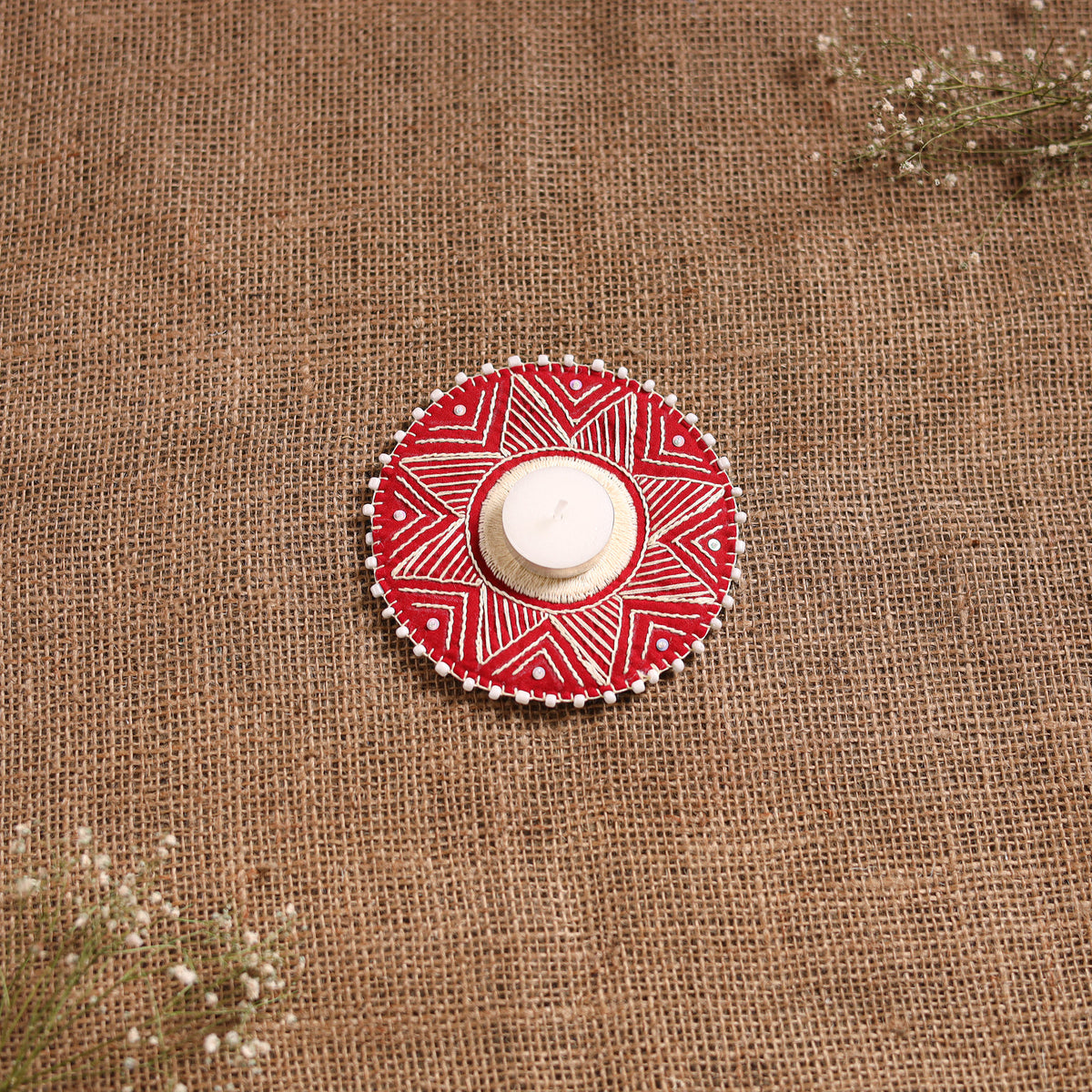 Hand Embroidered Aipan Art Tealight Candle Holder for Home Decor 02