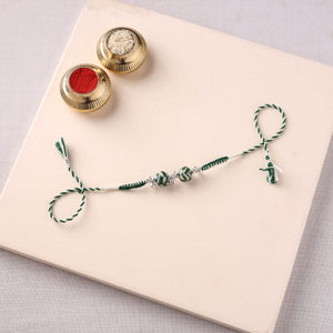 Handcrafted Patwa Threadwork Blue Pottery Beads Rakhi 03