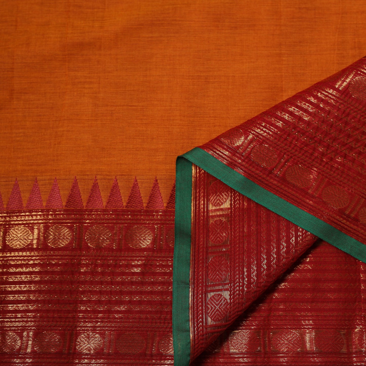 Orange - Kanchipuram Cotton Fabric with Zari Border 31