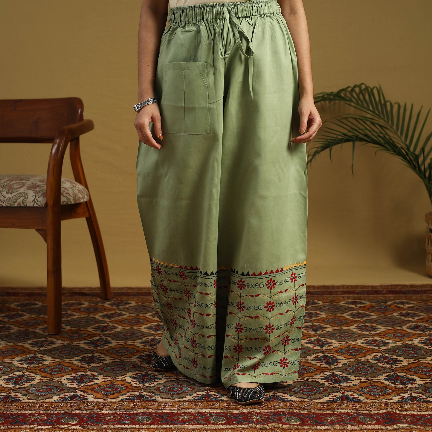 Buy Cotton Bengal Kantha Hand Embroidery Palazzo