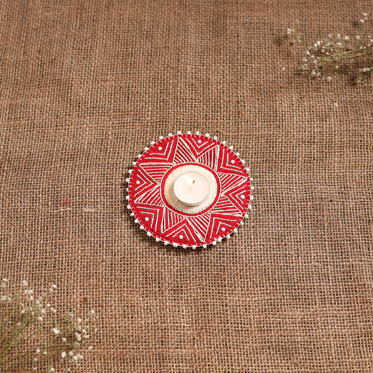 Hand Embroidered Aipan Art Tealight Candle Holder for Home Decor 02
