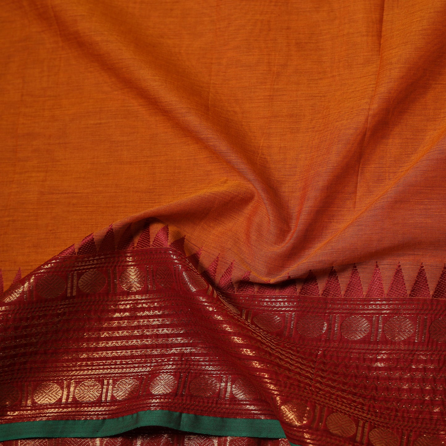 Orange - Kanchipuram Cotton Fabric with Zari Border 31