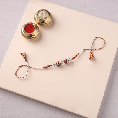 Handcrafted Patwa Threadwork Blue Pottery Beads Rakhi 04