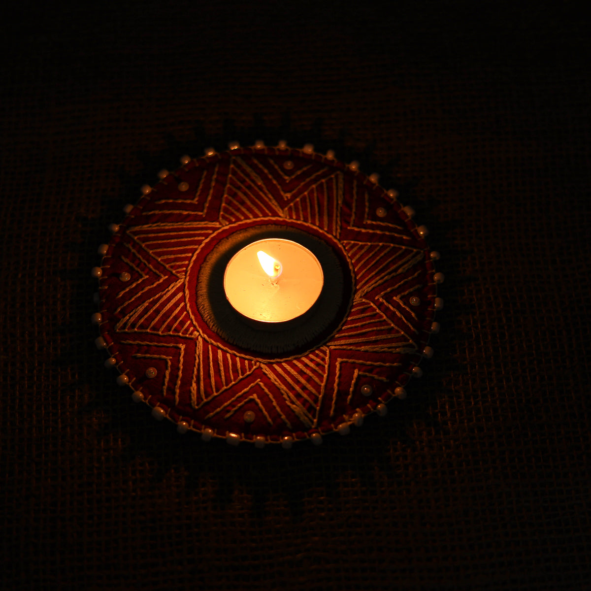 Hand Embroidered Aipan Art Tealight Candle Holder for Home Decor 02
