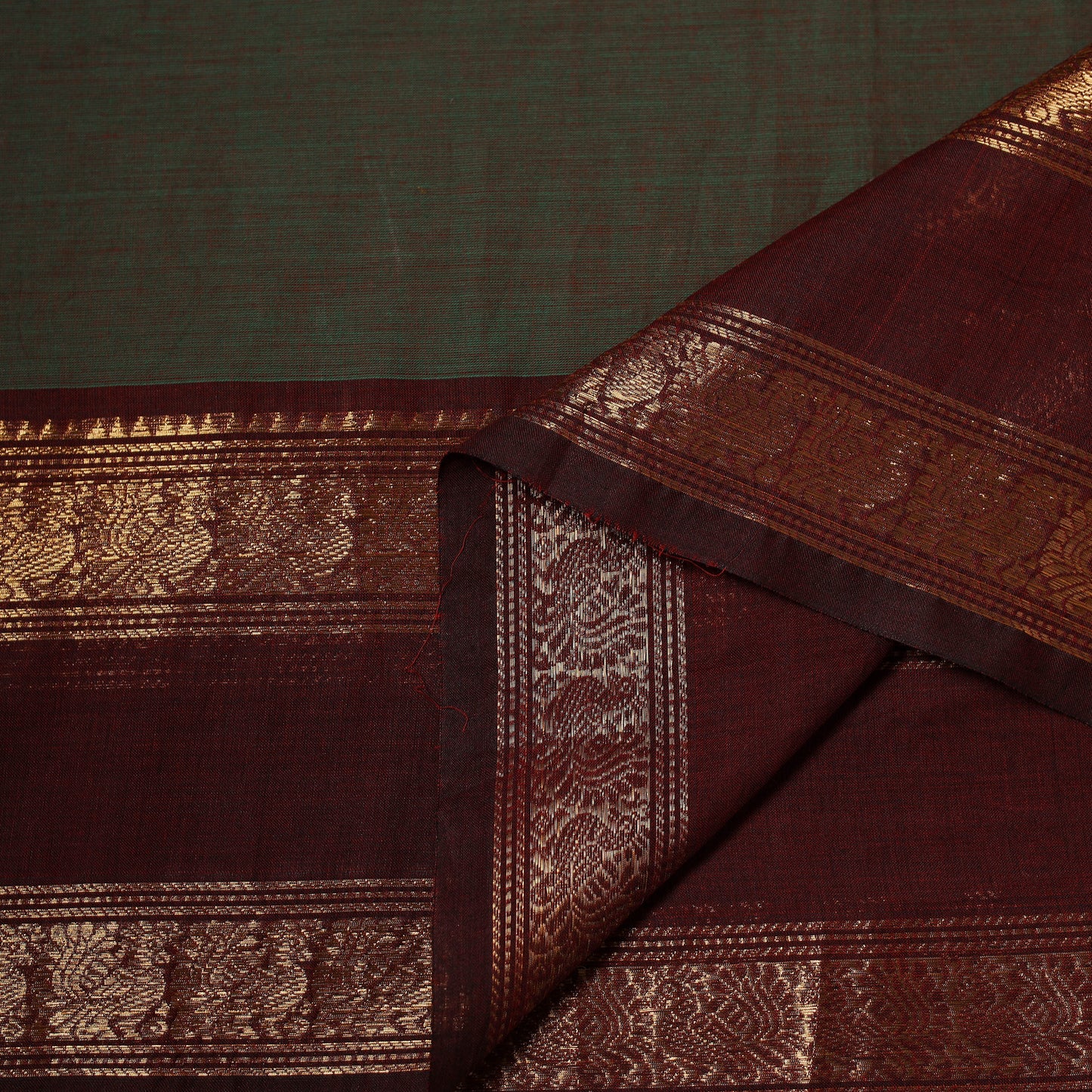 Green - Kanchipuram Cotton Fabric with Zari Border 32