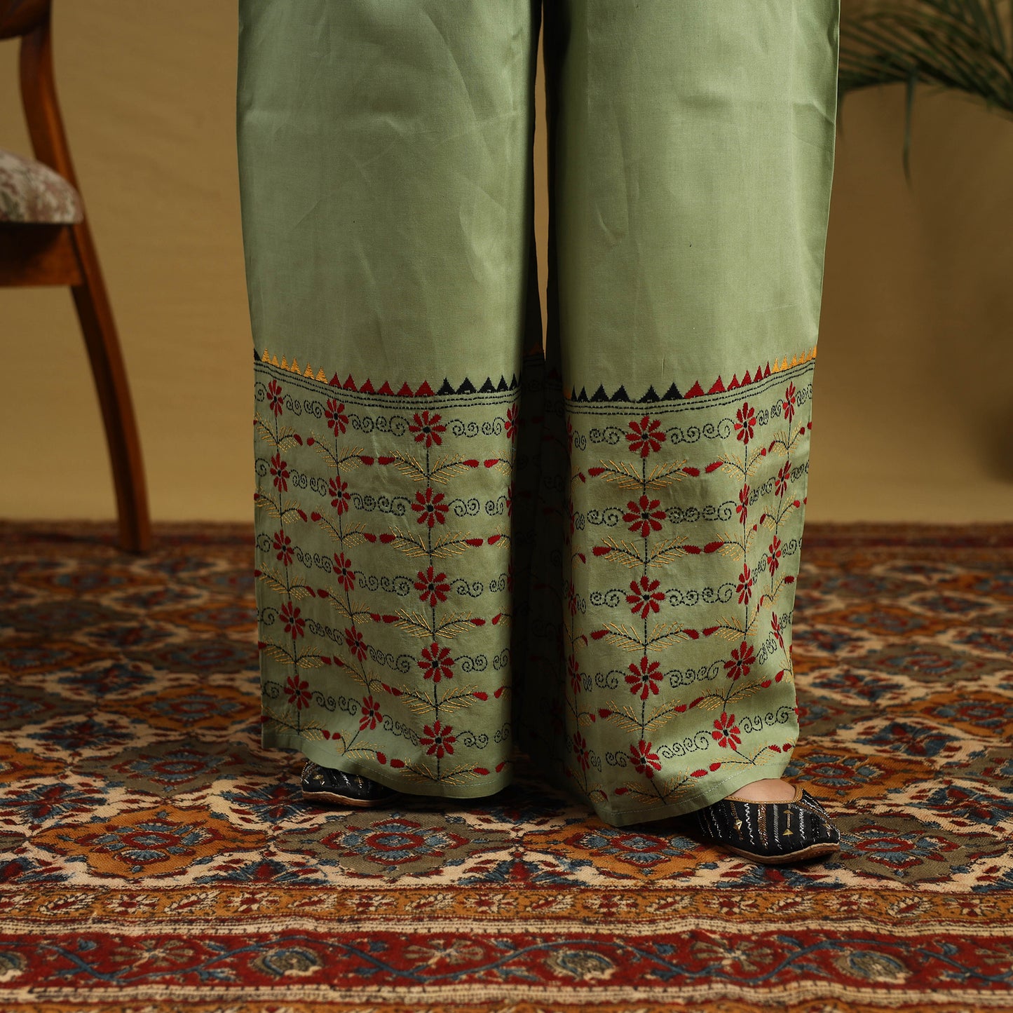 Buy Cotton Bengal Kantha Hand Embroidery Palazzo