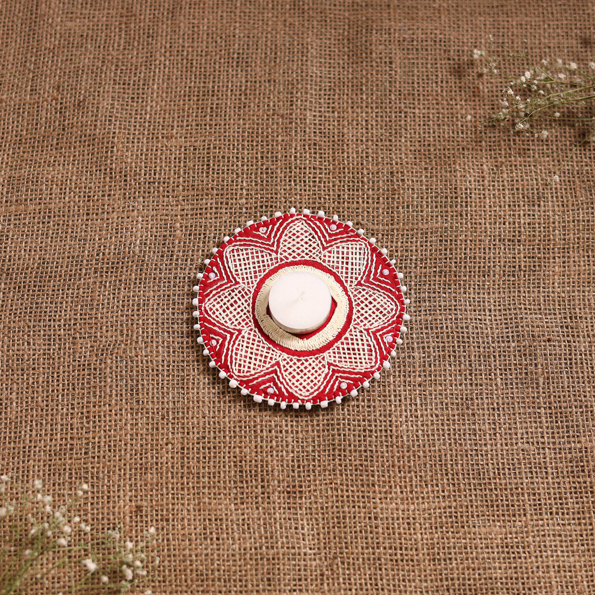 Hand Embroidered Aipan Art Tealight Candle Holder for Home Decor 03