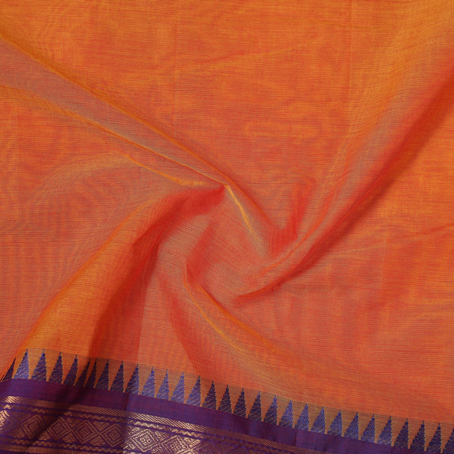 Orange - Kanchipuram Cotton Fabric with Zari Border 33