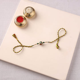 Handcrafted Patwa Threadwork Blue Pottery Beads Rakhi 08