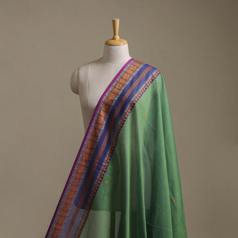 Green - Kanchipuram Buti Cotton Fabric with Thread Border 15