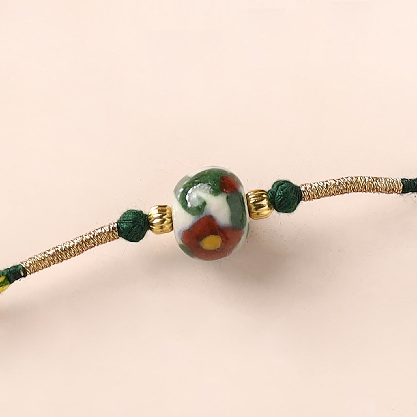 Handcrafted Patwa Threadwork Blue Pottery Beads Rakhi 08