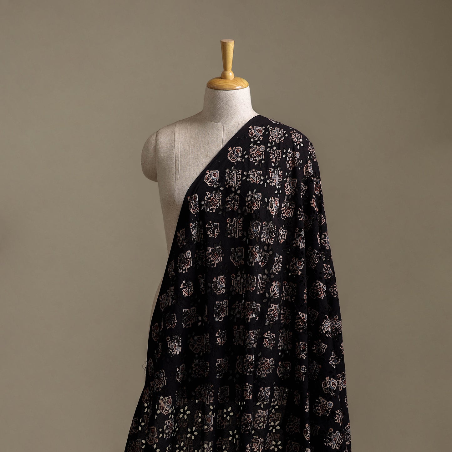 Black - Hakoba Hand Block Ajrakh Print Natural Dyed Cotton Fabric 01