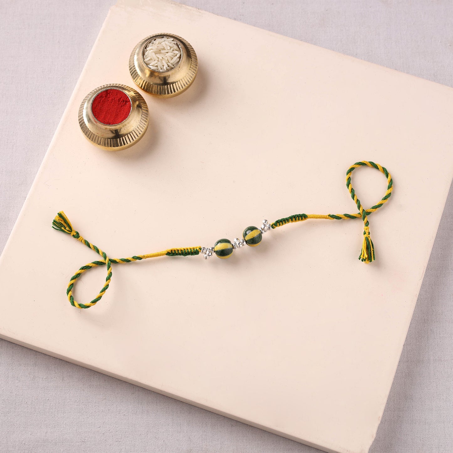 Handcrafted Patwa Threadwork Blue Pottery Beads Rakhi 10