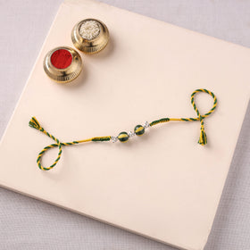 Handcrafted Patwa Threadwork Blue Pottery Beads Rakhi 10