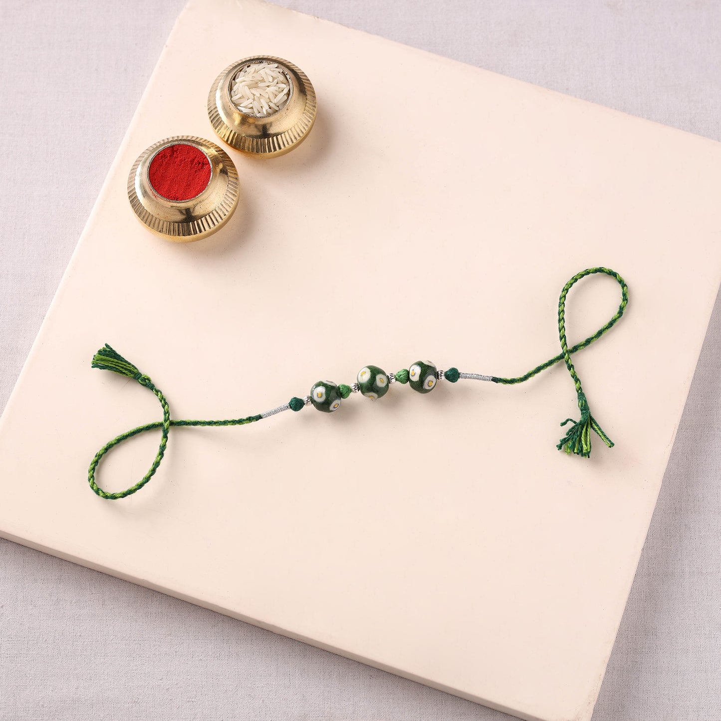Handcrafted Patwa Threadwork Blue Pottery Beads Rakhi 12