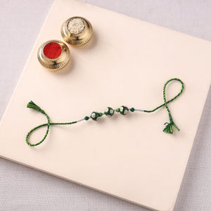 Handcrafted Patwa Threadwork Blue Pottery Beads Rakhi 12