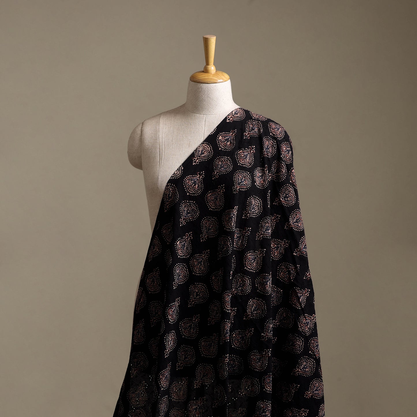 Black - Hakoba Hand Block Ajrakh Print Natural Dyed Cotton Fabric 08