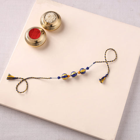Handcrafted Patwa Threadwork Blue Pottery Beads Rakhi 15