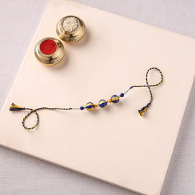 Handcrafted Patwa Threadwork Blue Pottery Beads Rakhi 15