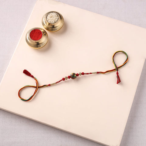 Handcrafted Patwa Threadwork Blue Pottery Beads Rakhi 16