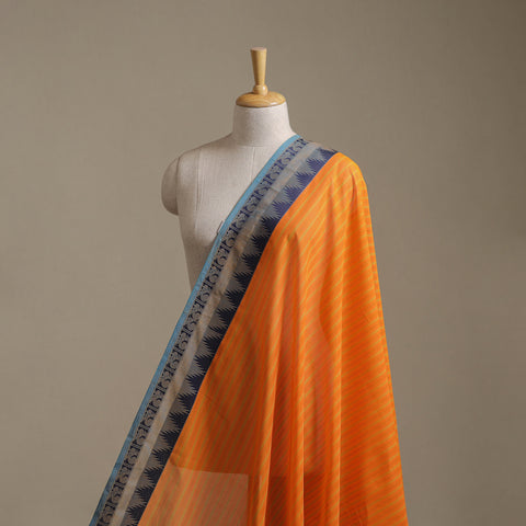 Orange - Kanchipuram Cotton Fabric with Thread Zari Border 01