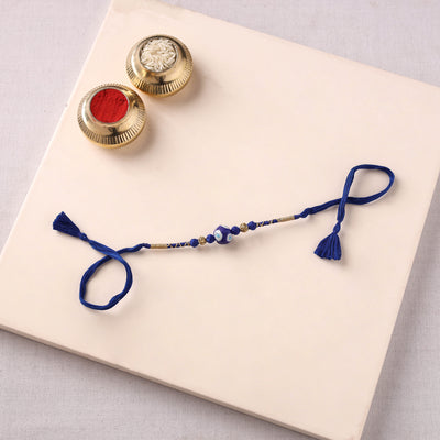 Handcrafted Patwa Threadwork Blue Pottery Beads Rakhi 17