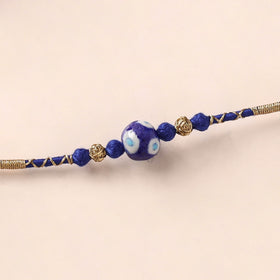 Handcrafted Patwa Threadwork Blue Pottery Beads Rakhi 17