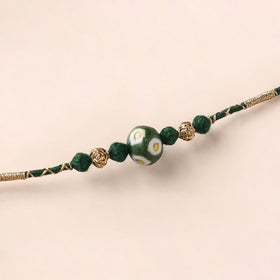 Handcrafted Patwa Threadwork Blue Pottery Beads Rakhi 18