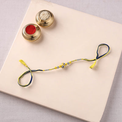 Handcrafted Patwa Threadwork Blue Pottery Beads Rakhi 19