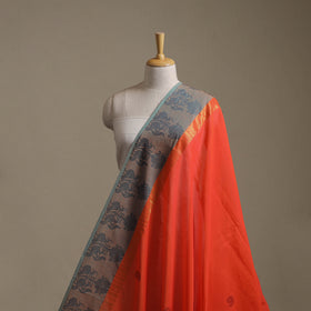 Orange - Kanchipuram Buti Cotton Fabric with Thread Border 09