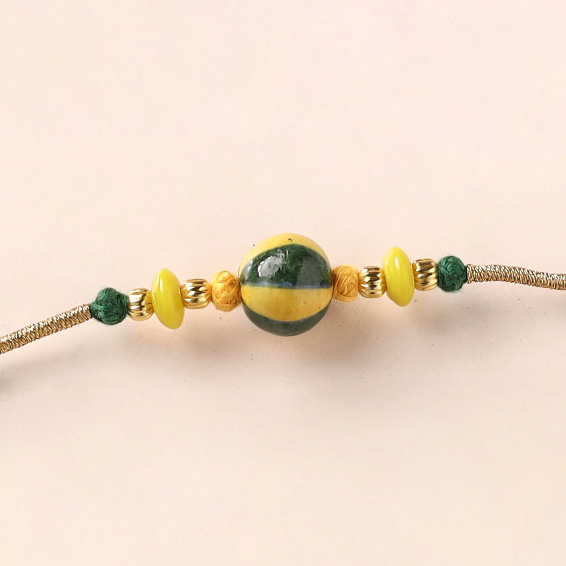 Handcrafted Patwa Threadwork Blue Pottery Beads Rakhi 21