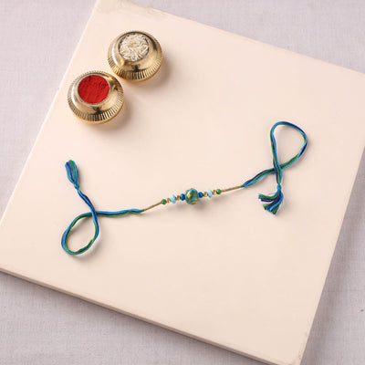 Handcrafted Patwa Threadwork Blue Pottery Beads Rakhi 22