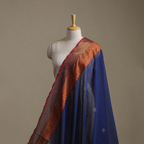 Blue - Kanchipuram Buti Cotton Fabric with Thread Border 11