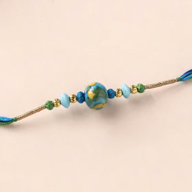 Handcrafted Patwa Threadwork Blue Pottery Beads Rakhi 22
