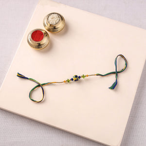 Handcrafted Patwa Threadwork Blue Pottery Beads Rakhi 23