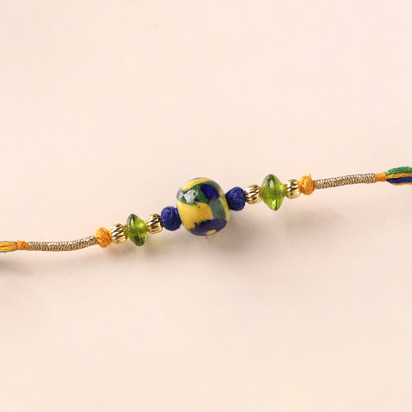 Handcrafted Patwa Threadwork Blue Pottery Beads Rakhi 23