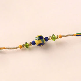 Handcrafted Patwa Threadwork Blue Pottery Beads Rakhi 23