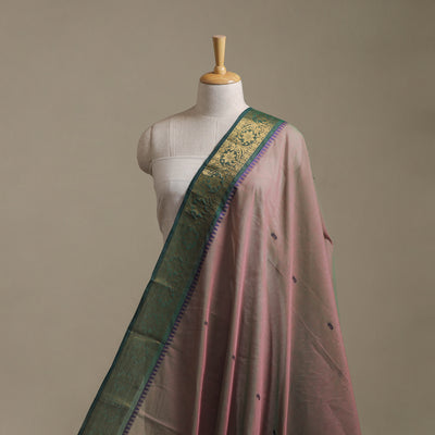 Brown - Kanchipuram Buti Cotton Fabric with Zari Border 13