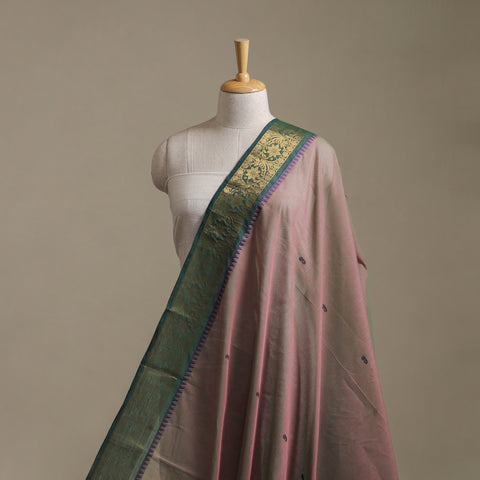 Brown - Kanchipuram Buti Cotton Fabric with Zari Border 13