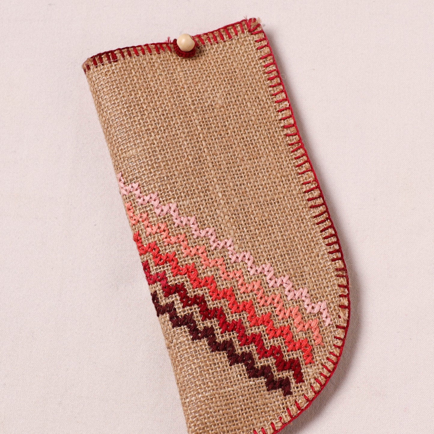 Tribal Hand Embroidered Jute Spectacle Pouch  01