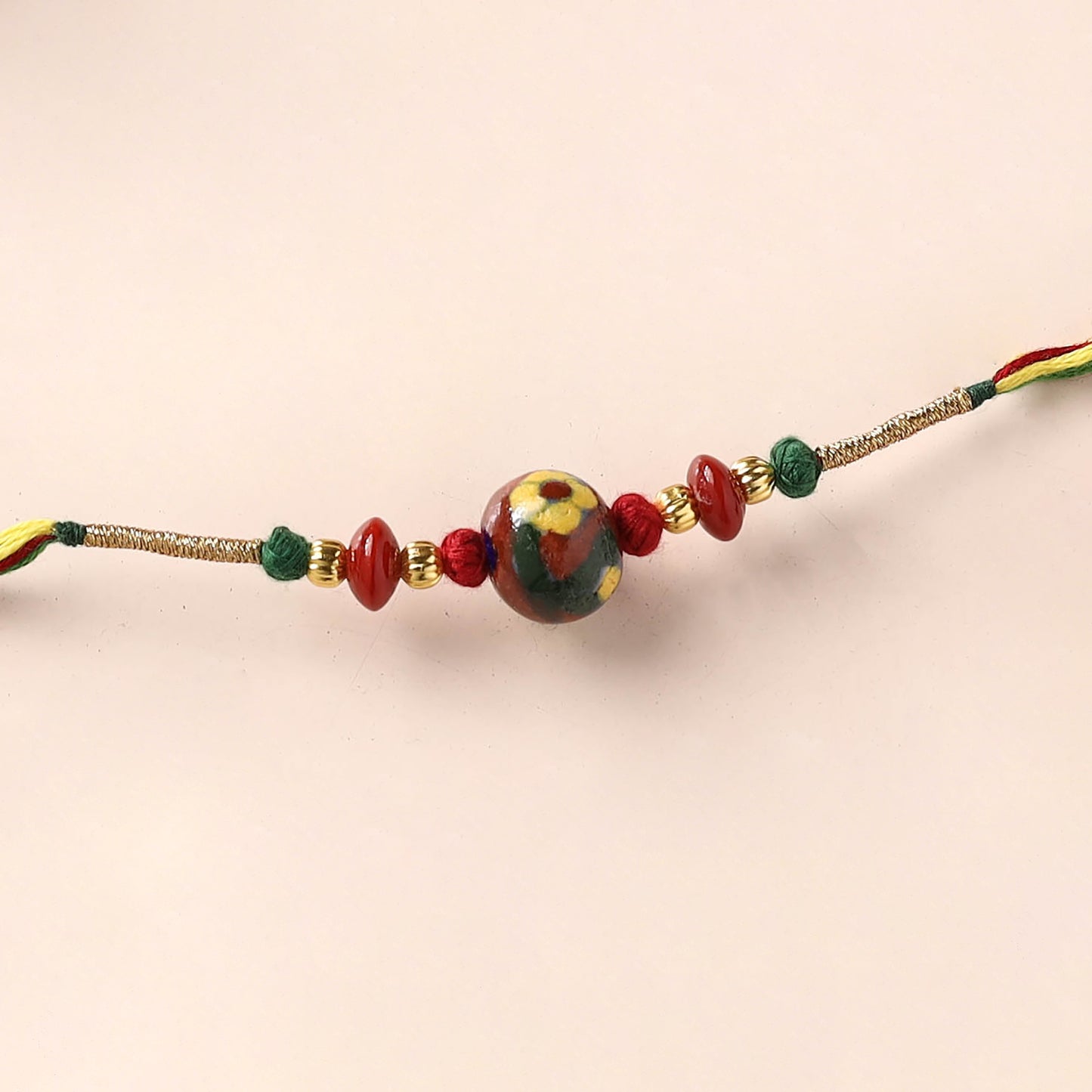 Handcrafted Patwa Threadwork Blue Pottery Beads Rakhi 24