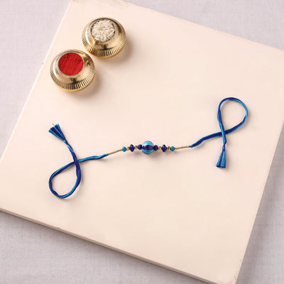 Handcrafted Patwa Threadwork Blue Pottery Beads Rakhi 25