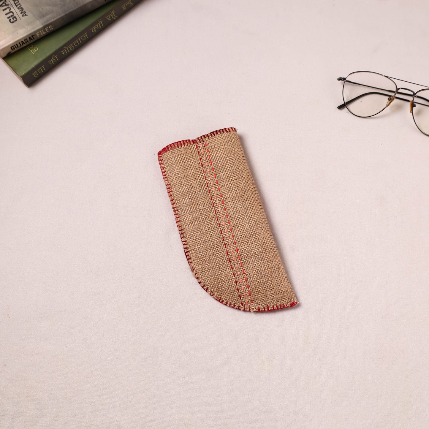 Tribal Hand Embroidered Jute Spectacle Pouch  01