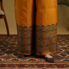 Buy Orange Cotton Bengal Kantha Hand Embroidery Palazzo