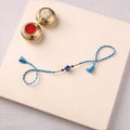Handcrafted Patwa Threadwork Blue Pottery Beads Rakhi 26